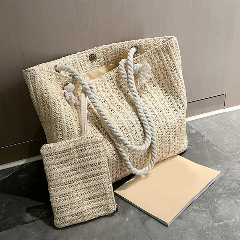 Bolso estilo rafia grande con neceser✨👜