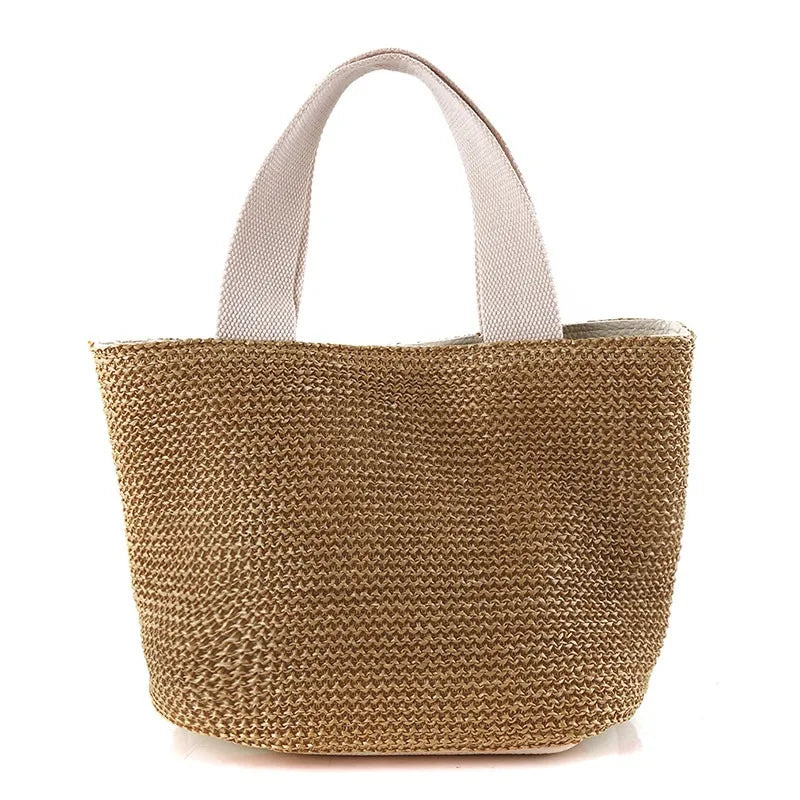 Bolso efecto rafia con asas de tela
