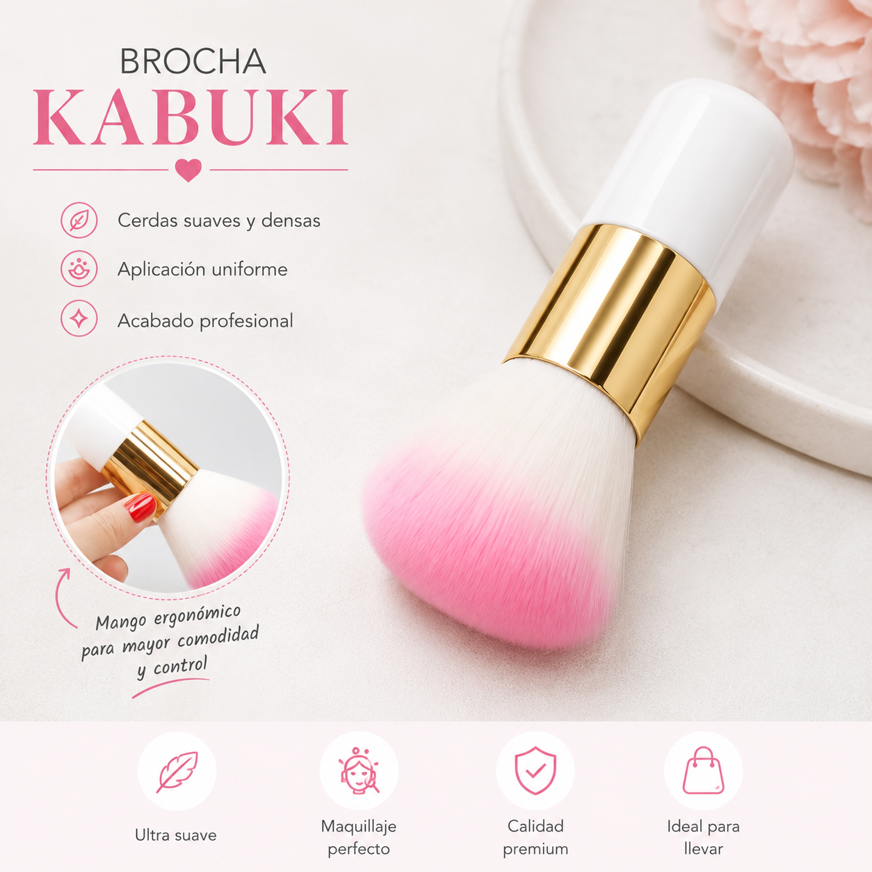 ✨💖 Brocha Kabuki Multifuncional para Maquillaje 💖✨