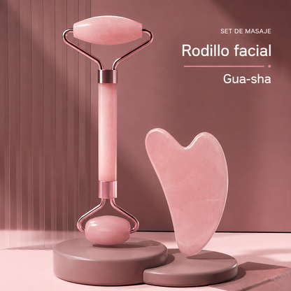 Rodillo de masaje facial y gua-sha rosa✨💖