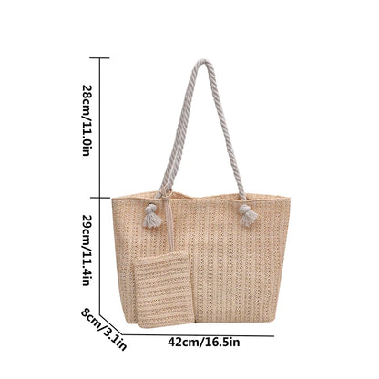 Bolso estilo rafia grande con neceser✨👜