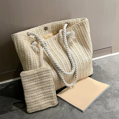 Bolso estilo rafia grande con neceser✨👜