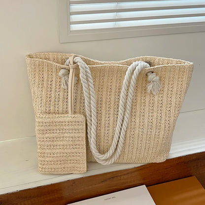 Bolso estilo rafia grande con neceser✨👜