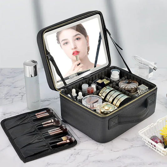 Maletín de viaje para cosmética y/o maquillaje con espejo LED