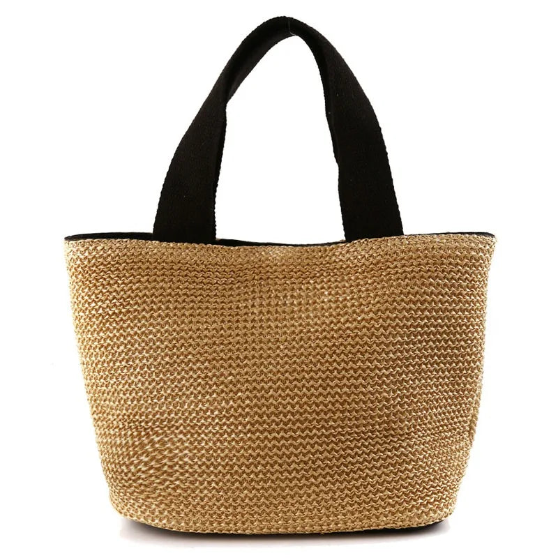 Bolso efecto rafia con asas de tela