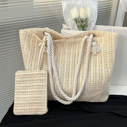 Bolso estilo rafia grande con neceser✨👜