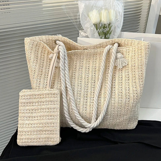 Bolso estilo rafia grande con neceser✨👜