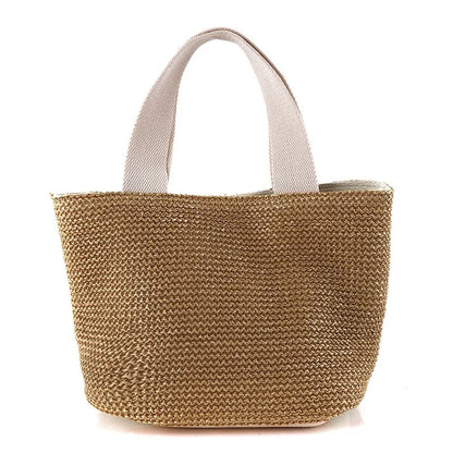 Bolso efecto rafia con asas de tela