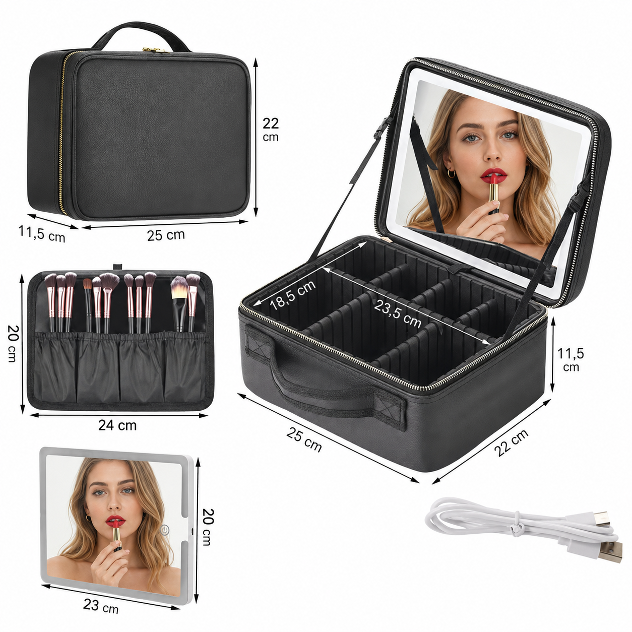 ✨ Maletín Organizador de Maquillaje Portátil con Espejo LED ✨