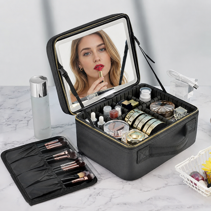 ✨ Maletín Organizador de Maquillaje Portátil con Espejo LED ✨