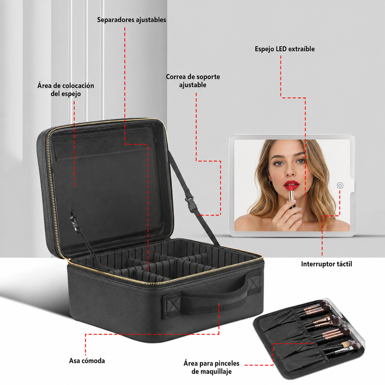 ✨ Maletín Organizador de Maquillaje Portátil con Espejo LED ✨