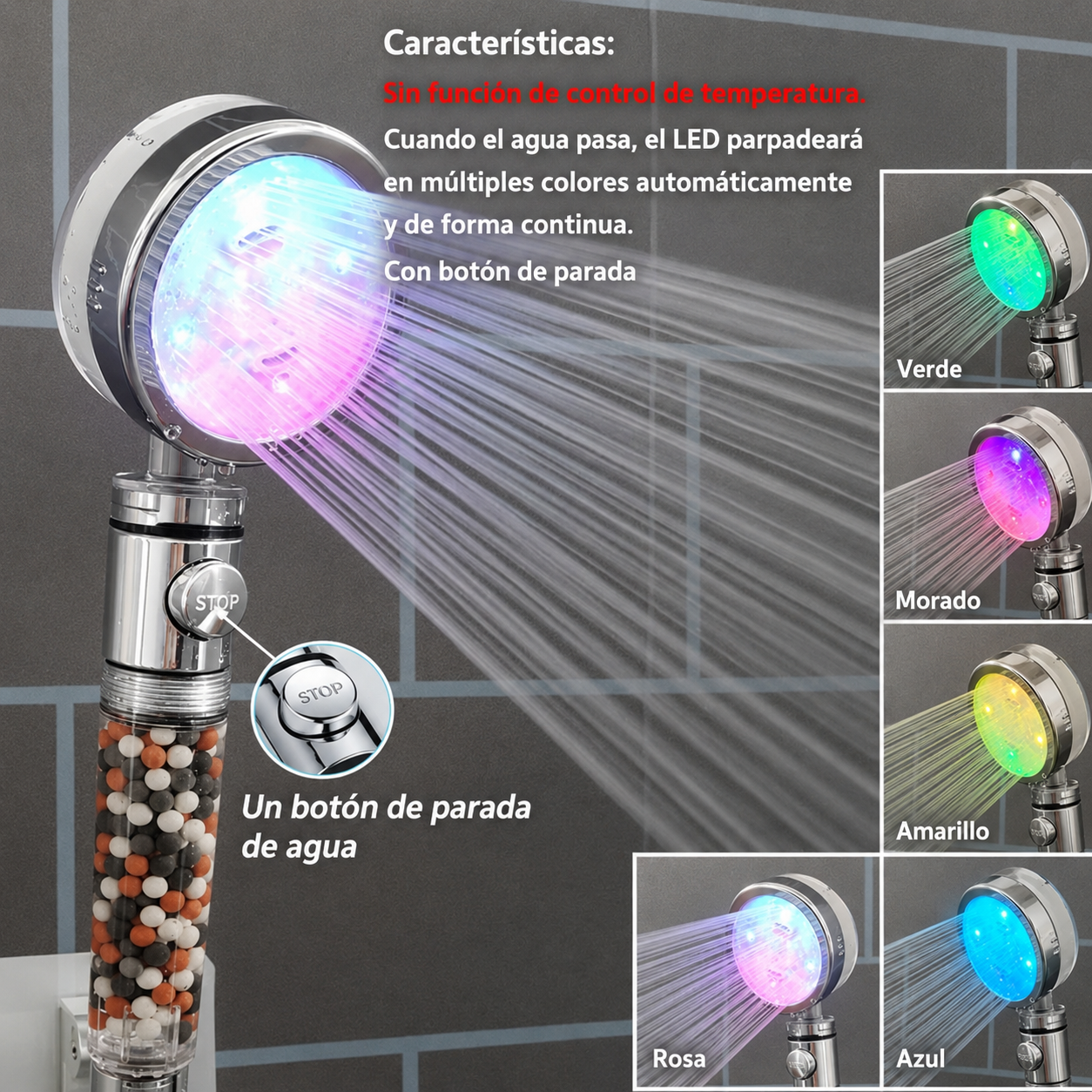 🚿✨ Cabezal de Ducha de Alta Presión con Filtro Mineral y Luces LED ✨🚿